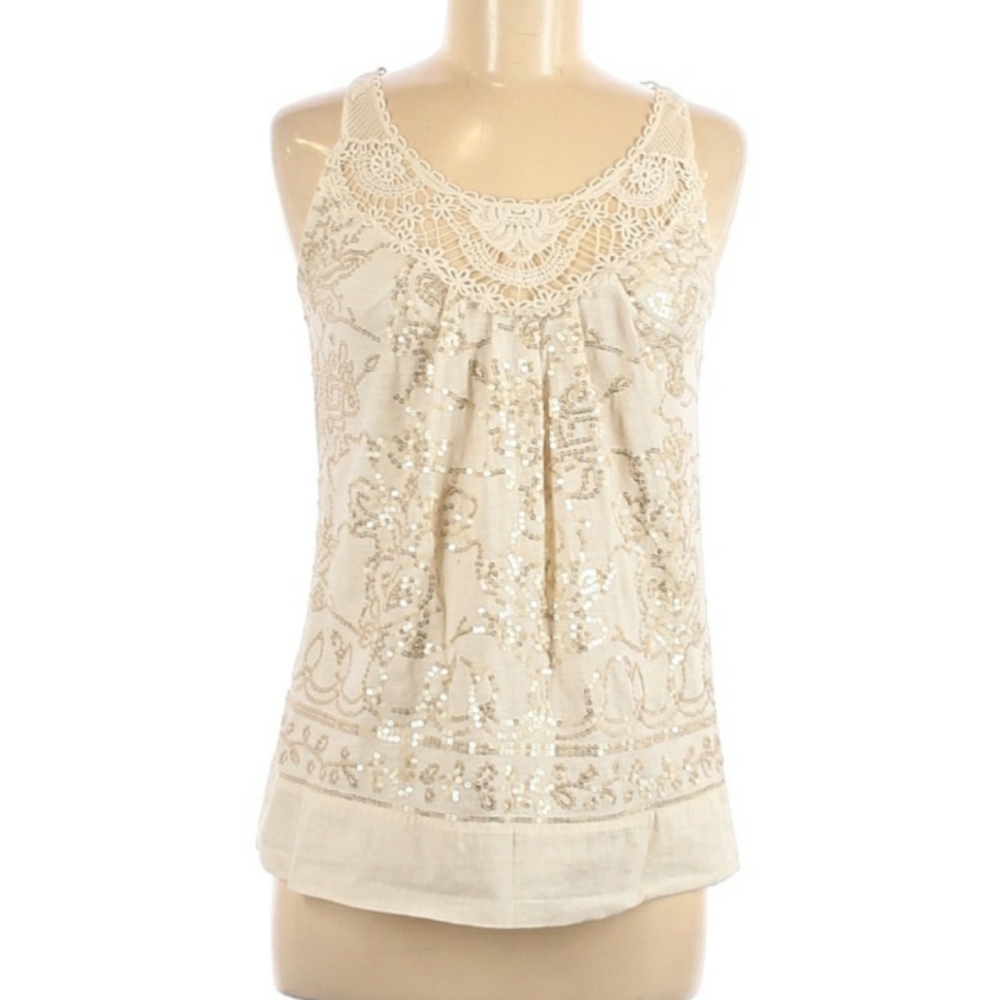 Anthropologie 100% Cotton Ivory Sleeveless Blouse